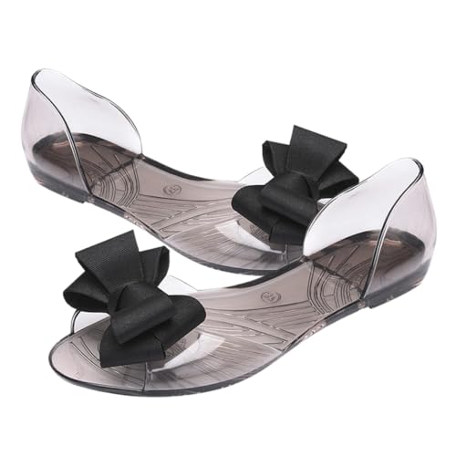 BESPORTBLE Flache Damen Sandalen Sommer mit Schleifen Design Leichte Bequeme Jelly Schuhe für Strand und Freizeit Modische Sommerschuhe in Schwarz von BESPORTBLE