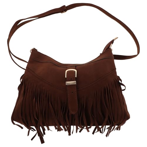 BESPORTBLE Fransentasche: Retro Wildleder Crossbody Bag für Damen - Handgewebte Fransen-Schultertasche - Reisetasche im Ethno-Stil für lässige Ausflüge und Urlaube von BESPORTBLE