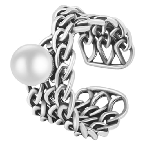 BESPORTBLE Frauen Ring mit Perlen Design Verstellbar Vintage Schmuck für Teenager Damen Langlebiges Material Outfit von BESPORTBLE