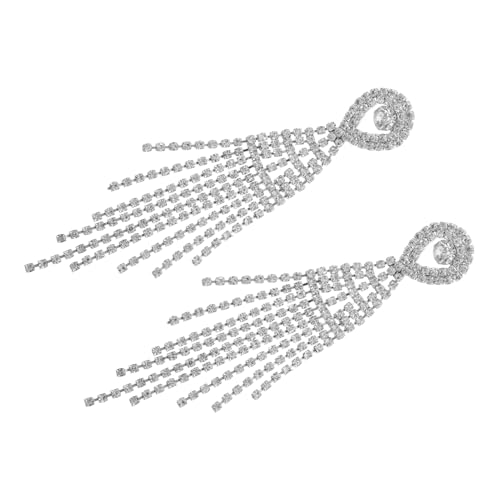 BESPORTBLE Strass-ohrringe Silberne Ohrhänger Damen Elegant Glanz Statement Quasten Tropfen Modisch Funkelnd Glitzernd Hochzeit Brautjungfern Formell von BESPORTBLE