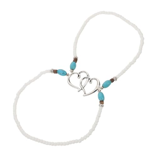 BESPORTBLE Fußkettchen Für Damen: Fußkettchen Mit Perlen Und Doppelherzen Für Damen – Elastischer, Mehrlagiger Fußschmuck in Türkis Im Boho-stil Für Sommer- Und Freizeitoutfits von BESPORTBLE
