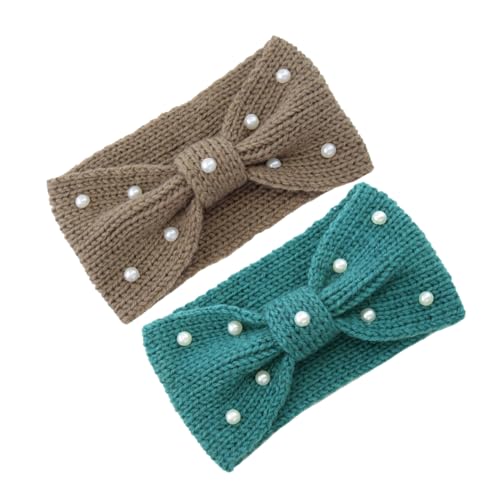BESPORTBLE 2stücke -stirnband Für Damen Warmes Ohrenwärmer-stirnband Mit Perlen-häkel-schleife Kopfwickel Haarband Für Kaltes Wetter Vielseitig Einsetzbar Als Kopfschmuck von BESPORTBLE