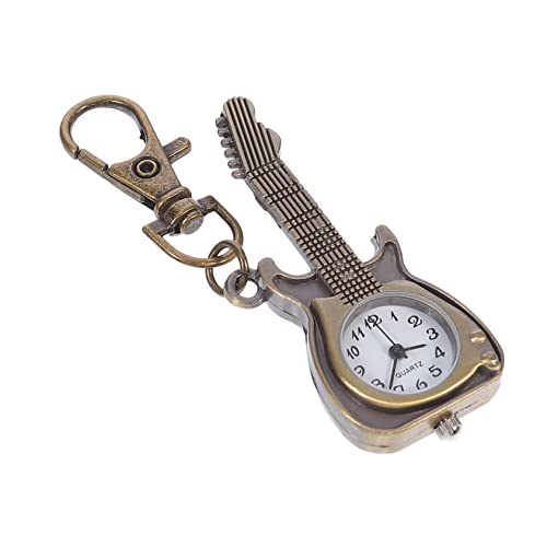 BESPORTBLE Quarz-taschenuhr Gitarrenform Retro-Uhr Vintage-taschenuhr Schlüsselanhänger Hängende Uhr Mit Großen Schwarzen Römischen Ziffern Für Einfach Ablesbare Zeitanzeige von BESPORTBLE