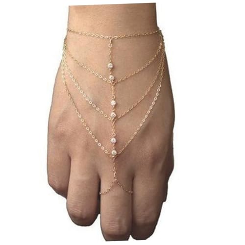 BESPORTBLE Goldenes Damen armband mit Anhänger und Strassbesatz Mehrlagiges Quasten design Verstellbare Kette mit Integriertem Ring Eleganter Schmuck für Hochzeit Party und Alltag von BESPORTBLE