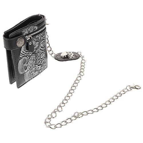 BESPORTBLE Gothic Kettenbrieftasche Für Herren Damen Punk Geldbörse Mit Rosenskelett Design Vertikale Geldbörse Mit Kartenhaltern Kette Stilvolle Schwarze Geldtasche von BESPORTBLE