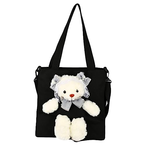 BESPORTBLE Große Canvas Schultertasche Damen mit Lolita Spitze und Bärenmotiv Geräumige Umhängetasche mit Vielseitigem Stauraum Robustes Material für Alltag und Schule von BESPORTBLE