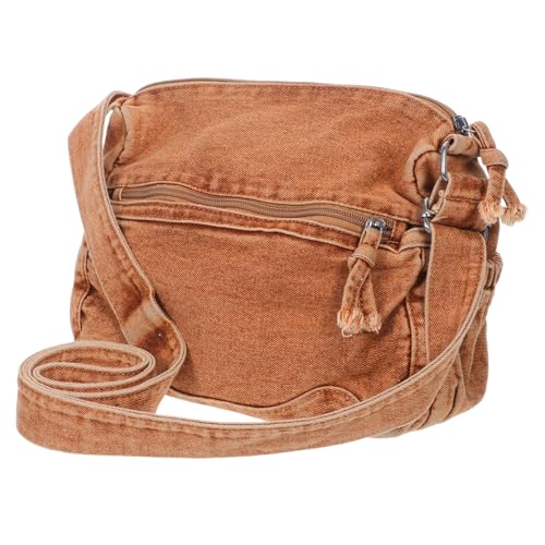 BESPORTBLE Große Damen Canvas Umhängetasche mit Retro Denim Stoff Leichter Crossbody Bag mit Mehreren Fächern Vielseitige Schultertasche für Alltag Reisen und Einkaufen Dunkelbraun von BESPORTBLE