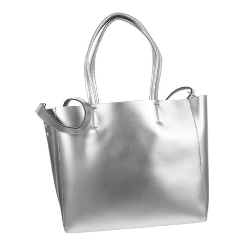 BESPORTBLE Große Damen Tote Bag aus Robustem Spaltleder mit Kleiner Kosmetiktasche Stilvolle Schultertasche für Alltag und Formelle Anlässe Vielseitige Handtasche in Silber von BESPORTBLE