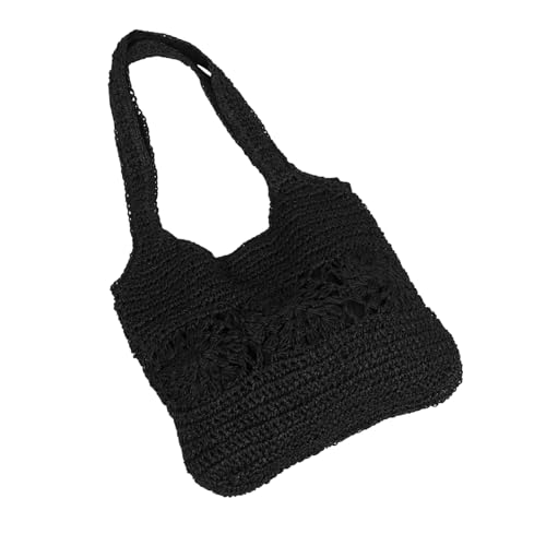 BESPORTBLE Große Strohtasche Damen Sommer Strandtasche Handgewebt Langlebig Leicht Schultertasche Freizeit Alltag Tote Bag mit Viel Stauraum Schwarz von BESPORTBLE