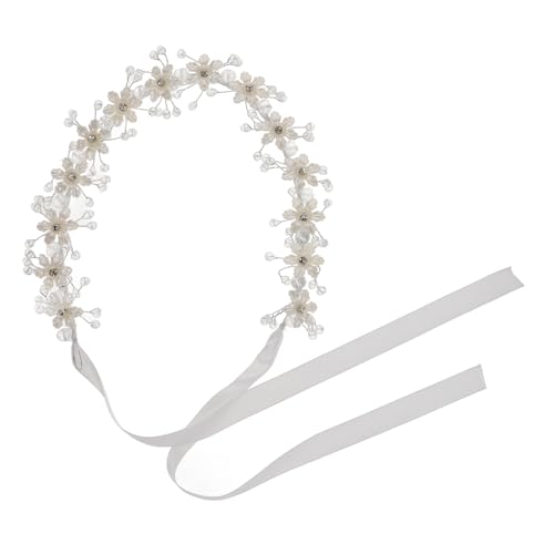BESPORTBLE Blumenhaarschmuck Für Braut Perlen Stirnband Hochzeit Blumenmädchen Kopf Accessoires Haar Blumenkronen Schmuck Party Mädchen Blumenband von BESPORTBLE