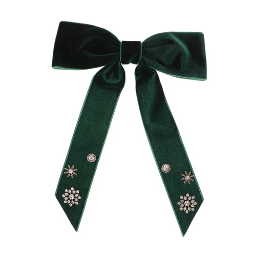 BESPORTBLE Haarspange Aus Samt Mit Schleife Haarklammern Samtschleifenklammern Haarspangen Mit Strassschleife Samthaarschleifen Für Mädchen Haarnadel Mit Samtschleife Strasssteine Dark Green von BESPORTBLE