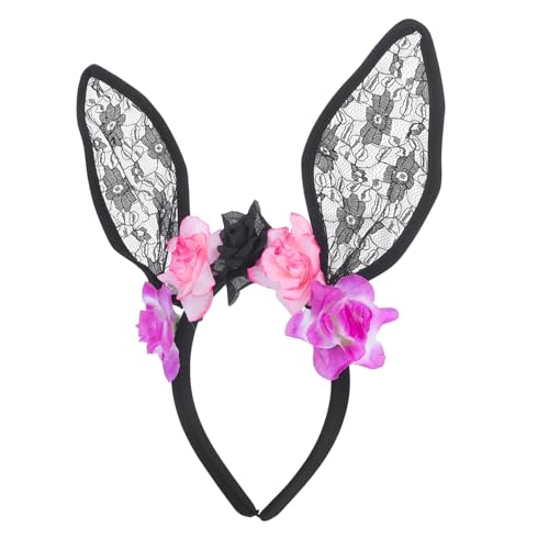 BESPORTBLE Halloween Haarreif Damen Blüten Schwarze Spitze Hasenohren Headband Kostüm Haarband Party Zubehör Komfortabel für Karneval Fasching Maskerade von BESPORTBLE