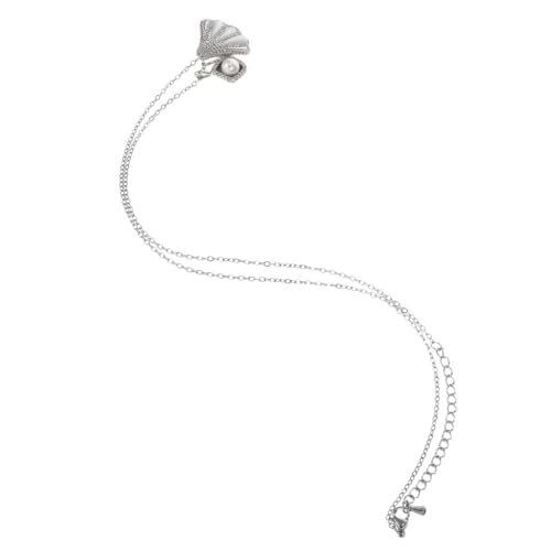 BESPORTBLE Halskette mit Muschelanhänger Silber Boho Stil Imitationsperlen Halskette Eleganter Strandschmuck für Frauen für Sommer und Formelle Anlässe von BESPORTBLE