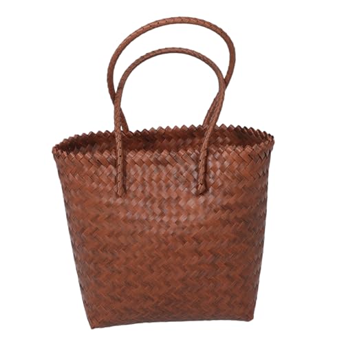 BESPORTBLE Stroh-umhängetasche Für Damen Handgefertigt Rattan-imitat Mit Henkel Boho-strandtasche Für Lebensmittel Reisen Lässige Outfits Natürlicher Imitat-rattan-handgewebter Korb von BESPORTBLE