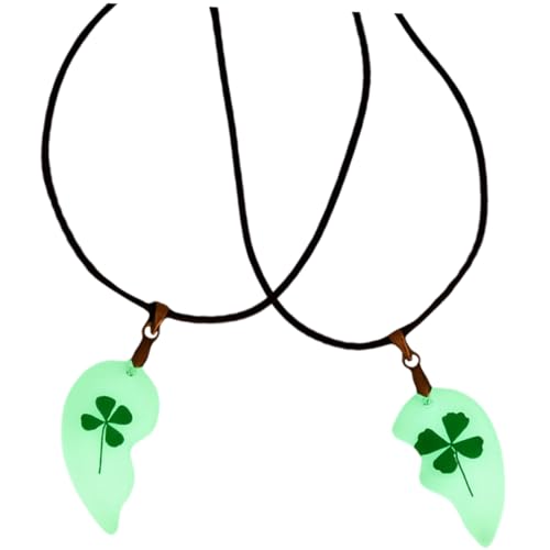 BESPORTBLE Handgefertigte Luminous Clover Halskette mit Getrockneten Blumen Anhänger Leuchtender Vierblättriger Schmuck für Damen und Mädchen Schlüsselbein Kette von BESPORTBLE