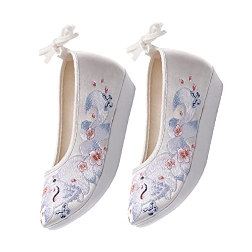 BESPORTBLE Hanfu Bestickte Seidenschuhe Damen Ethno Stoffschuhe mit Dicker Rutschfester Gummisohle und Flachem Absatz Innen Erhöht Komfortabel für Traditionelle Anlässe und Aufführungen von BESPORTBLE