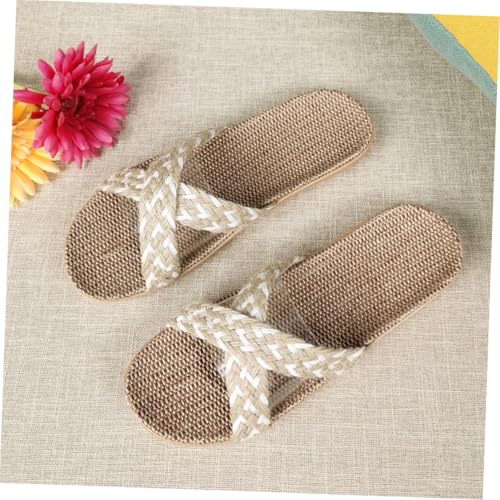 BESPORTBLE Haushalts sommer hausschuhe Damen Leichte Cross pantoletten Atmungsaktive und Bequeme Innenschuhe Stilvolle Beige Slipper Kühlend und Robust von BESPORTBLE