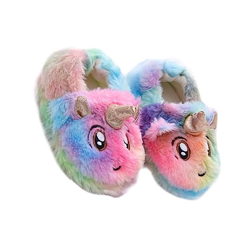 BESPORTBLE Hausschuhe Fuzzy Cozy Winter Plüsch Slipper mit Rutschfester Leichter Sohle und Warmem Futter Slip Design für Jungen und Mädchen Innenlänge Bunte Einhorn von BESPORTBLE