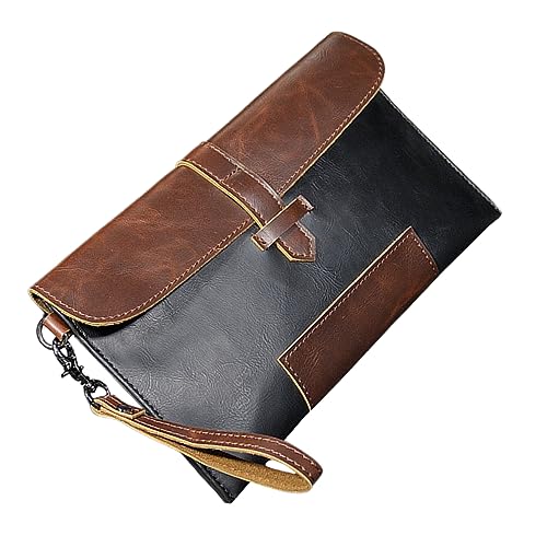 BESPORTBLE Herren PU Handtasche Vintage Clutch Tasche Multifunktionale Geldbörse Für Männer Schlichte Handtasche Im Retro Stil Schwarz Mit Kaffee von BESPORTBLE