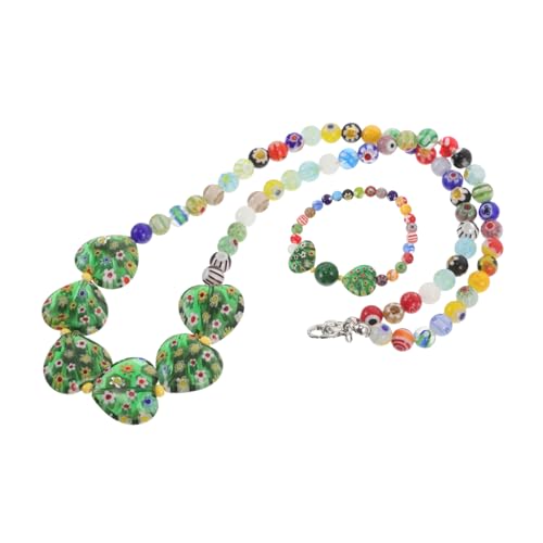 BESPORTBLE Herz Anhänger Halskette und Armband Set für Frauen Bunte Perlen Schmuck Leichter Choker Ketten und Armreif Set Passendes zu Weihnachten und Geburtstag von BESPORTBLE