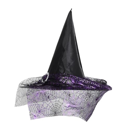 BESPORTBLE Hexenhut Für Damen Halloween-kostümhut Spitze Kappe Krempe Netzgewebe Leicht Atmungsaktiv Party Festival Feier Accessoire Dekoration Cosplay Kostümzubehör Spinnennetzmuster von BESPORTBLE