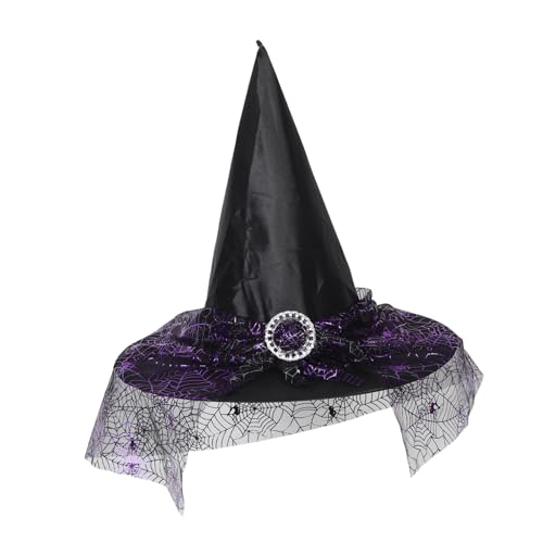 BESPORTBLE Hexenhut Für Damen Halloween Mit Spinnennetz-druck Schwarzer Spitze Hut Breitkrempig Für Erwachsene Für Gruselige Feiern Und Kostümveranstaltungen von BESPORTBLE
