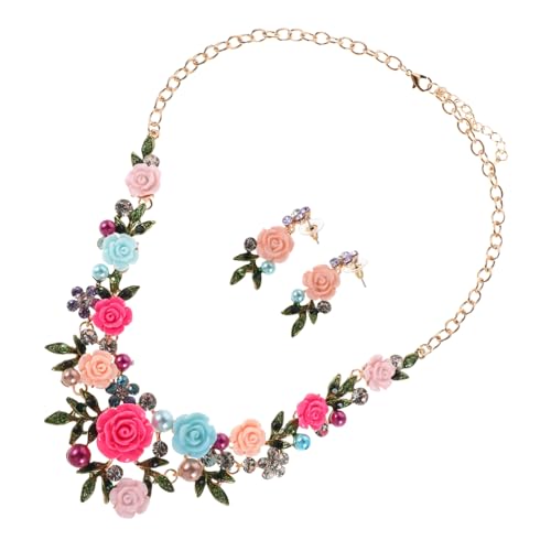 BESPORTBLE Blumenhalskette Mit Anhänger Und Hawaii-ohrringen Set Für Damen Garten Braut Schmuck Hochzeit Party Accessoires Bohemian von BESPORTBLE