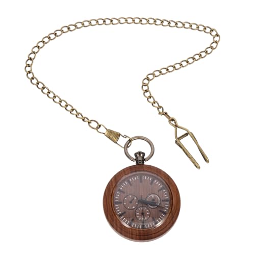 BESPORTBLE Holz Taschenuhr Mit Kette Herren Retro Hängeuhr Dekorative Uhr Batterie Betrieben Tragbar Für Zuhause Und Büro von BESPORTBLE