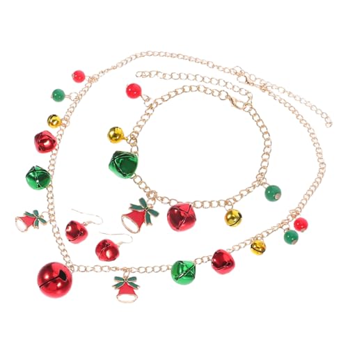 BESPORTBLE Hypoallergenes Weihnachts Schmuckset Damen mit Glockenanhänger Leichtes Langlebiges Armband Halskette und Ohrringe Festliche Party Accessoires für Empfindliche Haut und von BESPORTBLE
