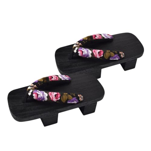 BESPORTBLE Japanische Clogs Holzschuhe Flops Sandalen Plattform Sommer Unisex Casual Slipper mit Blütenmuster Schwarz für Fußkomfort und Alltag von BESPORTBLE