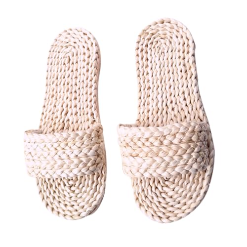 BESPORTBLE Japanische Hausschuhe Damen Weiß Rutsch Sohle Geflochtene Baumwollslipper Leichte Atmungsaktive Indoor Sommerschuhe für Zuhause und Strand Komfortable Freizeitpantoletten von BESPORTBLE
