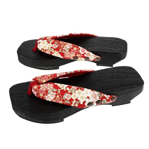 BESPORTBLE Japanische Holzclogs Damen Slippers Rutschfest Sommerliche Strandsandalen Stylische Freizeit Schuhe für Innen und Außen in Schwarz und Kirschrot von BESPORTBLE