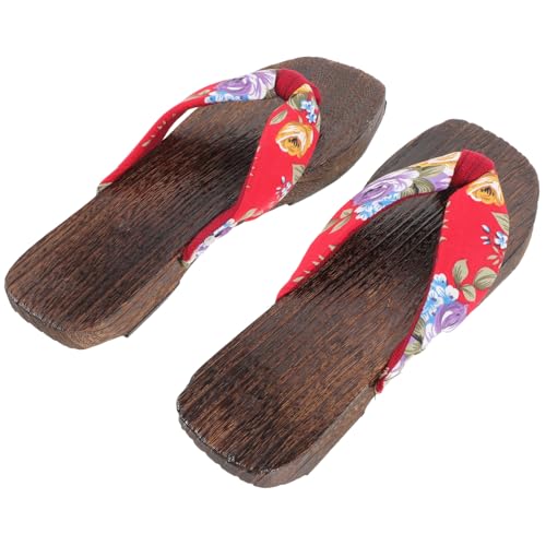 BESPORTBLE Japanische Holzclogs Damen rutschfest und Verschleißfest Stilvolle Clog Sandalen mit Komfortabler Polsterung für Freizeit Party und Outdoor Langlebig und Modisch in Rot von BESPORTBLE