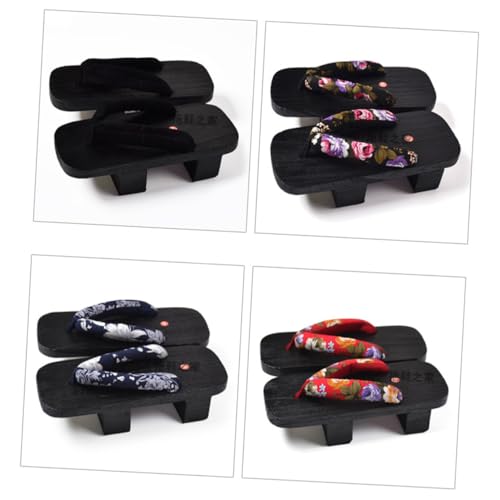 BESPORTBLE Japanische Holzclogs Sommer Clogs Herren Slippers Unisex Zwei zähne Design Komfortable Sandalen Leicht Für Freizeit Strand Alltag Muster Schwarze Holzsohle von BESPORTBLE