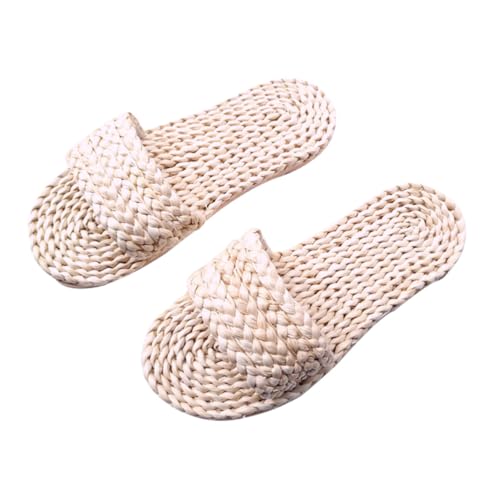 BESPORTBLE Japanische Stil Slipper aus Gewebtem Material Atmungsaktive Rutschfeste Hausschuhe für Damen und Herren Weiße Bequeme Sommerschuhe für Innen und Strand von BESPORTBLE