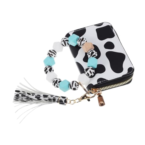 BESPORTBLE Kartenetui Für Damen: Schlüsselanhängertasche Mit Kuh-Print Und Reißverschluss – Kreditkarten- Und Ausweis-Organizer Für Unterwegs – Perlenbesetzte Handgelenkstasche Für Damen von BESPORTBLE