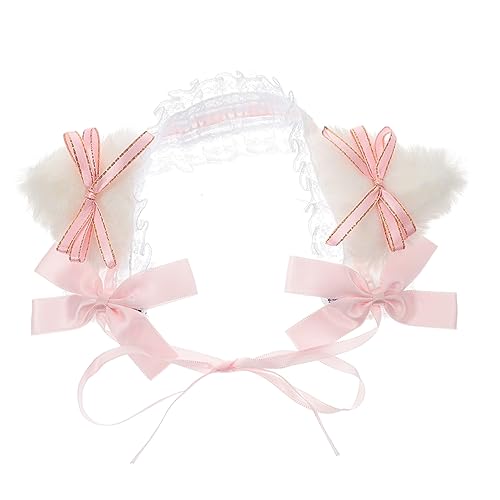 BESPORTBLE Katzenohren Stirnband Mit Schleife Und Spitze Für Cosplay Und Halloween Geeignet Für Frauen Und Mädchen Exquisites Design Für Partys Und Aufführungen von BESPORTBLE