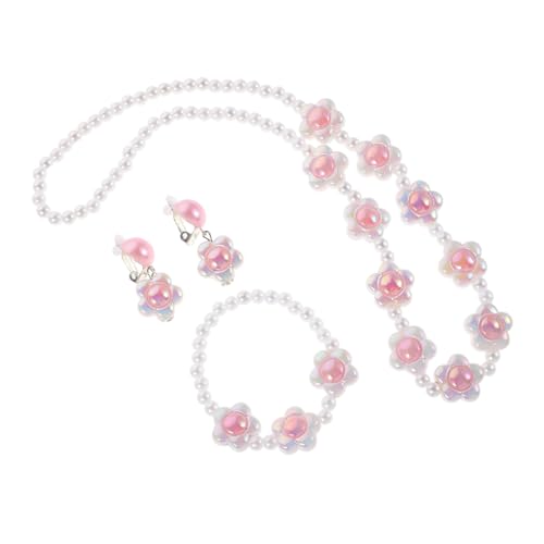 BESPORTBLE Kinderschmuck Set mit Perlen und Blumen Mädchen Schmuckset mit Halskette Armband und Ohrringen aus Widerstandsfähigem Kunststoff und Harz Komfortabel Stilvoll für Alltag Feiern von BESPORTBLE