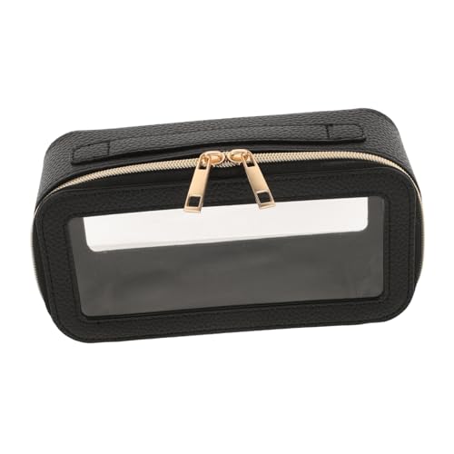 BESPORTBLE Kleine Reise Make Up Tasche Aus Transparentem PVC Mit Wasserdichtem PU Reißverschluss Kompaktem Pinselhalter Und Netzseitigen Taschen Für Damen von BESPORTBLE