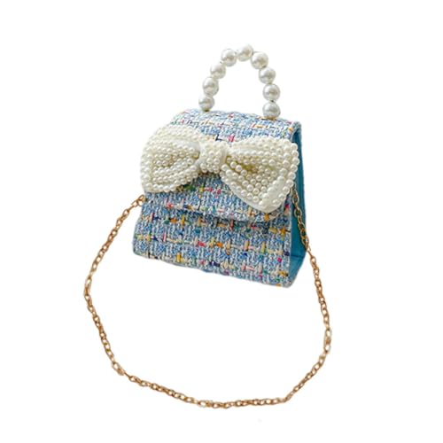 BESPORTBLE Kleine Umhängetasche Für Mädchen Mit Perlengriff Und Schleife Niedliche Crossbody Bag Für Junge Mädchen Für Spielzeug Und Persönliche Dinge Bezauberndes Design Blau von BESPORTBLE