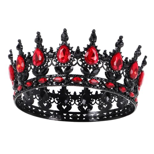 BESPORTBLE Königin Krone Tiara Strass Diadem für Frauen Barock Hochzeit Haarschmuck Schwarz Rot Elegant für Braut Prinzessin Geburtstagsfeier von BESPORTBLE