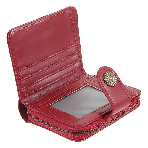 BESPORTBLE Kompakte Damen Geldbörse Ölwachsleder Stilvolles Kleines Portemonnaie für Reisen Handliche Leichte Geldbörse Weinrot für Frauen Design für Verschiedene Anlässe von BESPORTBLE