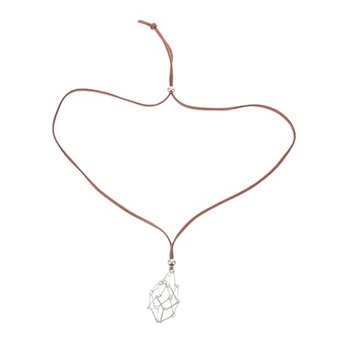 BESPORTBLE Kristallhalter Anhänger Netzkorb Halskette Metall Käfig mit Holzperlen Verstellbar für Bergkristall Stein Schmuck für Damen und Herren von BESPORTBLE