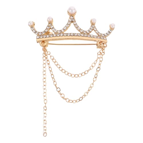 BESPORTBLE Kronenbrosche: Strassbrosche zur Hochzeit – Tiara-förmiges Abzeichen mit Perlen-Strass-Quastenkette für Bräute, Festzugsschmuck, Geburtstagsaccessoire von BESPORTBLE