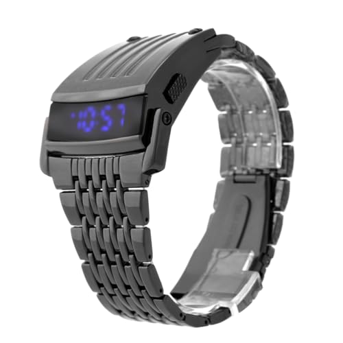 BESPORTBLE Cooles Wasserdichtes Herren-led-Uhr Mit Schwarzem Gehäuse Und Blauem Display Digitaluhr Mit Langlebigem Legierungsarmband Modell von BESPORTBLE