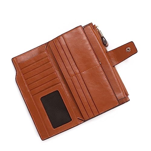 BESPORTBLE Lange Damen Geldbörse mit Reißverschluss und Druckknopfverschluss Retro Stil Mehrere Kartenfächer für Alltag und Reisen Braun von BESPORTBLE