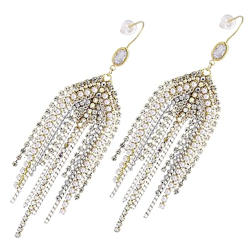 BESPORTBLE Lange Perlen Ohrringe Damen Statement Ohrhänger mit Quaste und Kettendesign Kronleuchter Ohrringe für Besondere Anlässe Wie Hochzeit Party Abendveranstaltung Modischer von BESPORTBLE