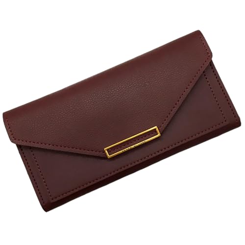 BESPORTBLE Langes Retro Geldbörse Damen Multifunktional Portemonnaie mit Vielseitigen Fächern Große Kapazität Geldtasche für Karten Münzen und Bargeld Weinrot von BESPORTBLE