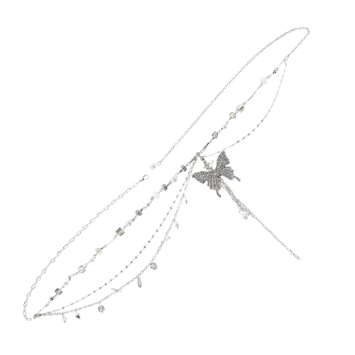 BESPORTBLE Layered Rhinestone Waist Chain mit Verstellbarem Schmetterlingsanhänger Mehrlagige Metallkette für Damen Eleganter Taillengürtel für Jeans Kleider und Festliche Anlässe von BESPORTBLE