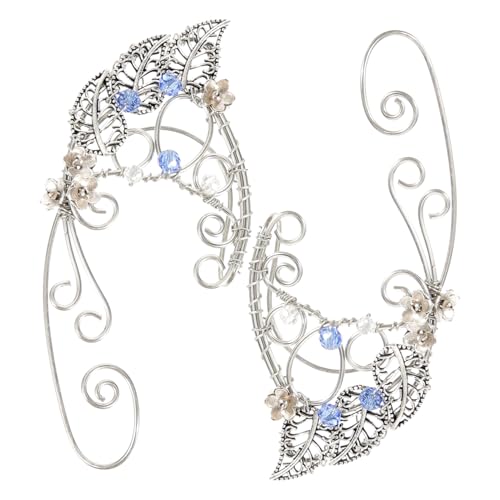 BESPORTBLE Leaf Elf Ear für Damen nicht Durchbohrte Ohrmanschetten Handgefertigte Silberfarbene Ohrklammern mit Blätterdesign Ohrschmuck für Halloween Cosplay Weihnachten und Feen kostüme von BESPORTBLE